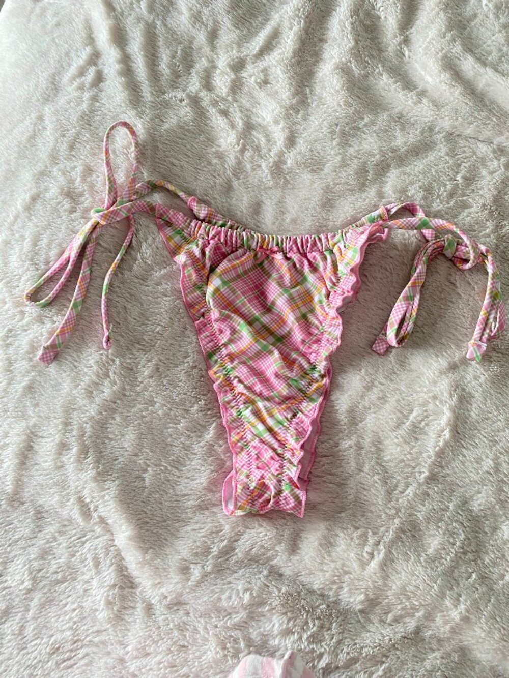PINK by Frankies Bikinis Plaid Pink String Bikini Swim Bottom Size M